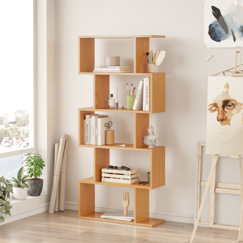 Santorini 5-Tier Vertical Bookcase - Bamboo - 1