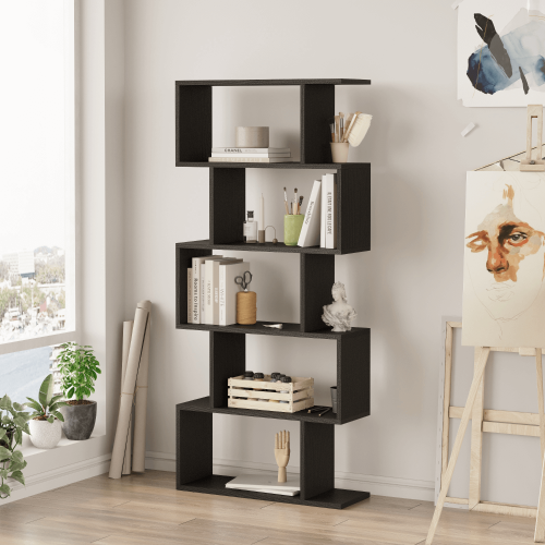 Santorini 5-Tier Vertical Bookcase - Black 