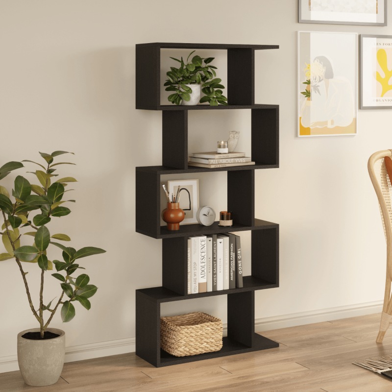 Santorini 5-Tier Vertical Bookcase - Black - 2